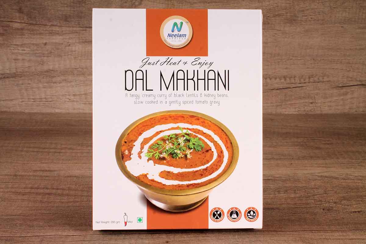 Neelam Foodland's Ready to Eat Dal Makhani 285g pack heat and eat, ideal for travelers and students abroad seeking Indian flavors.