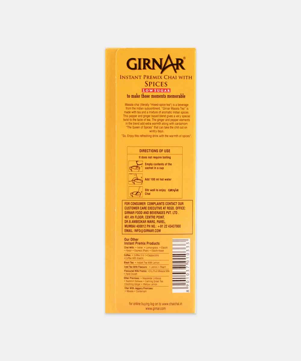 Girnar Premix Masala Chai Low Sugar 80 Gm 10 Saches