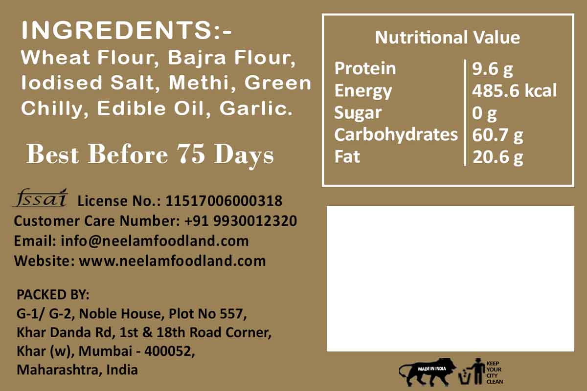 Whole Wheat Bajra Methi Garlic Khakhra 250 Gm