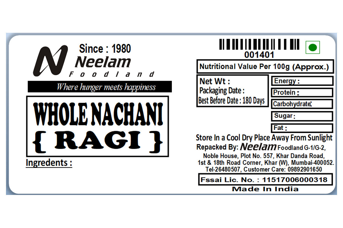 WHOLE NACHANI/RAGI/FINGER MILLETS 500 GM