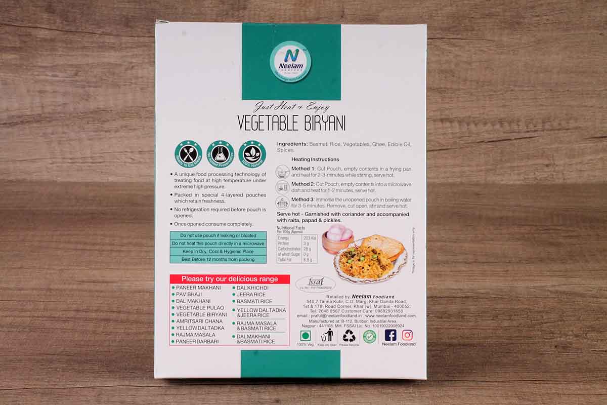 Neelam Vegetable Biryani Heat & Eat 250 Gm