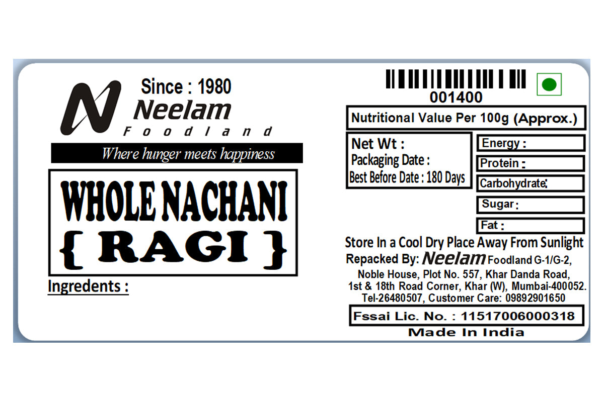 WHOLE NACHANI/RAGI/FINGER MILLETS 250 GM